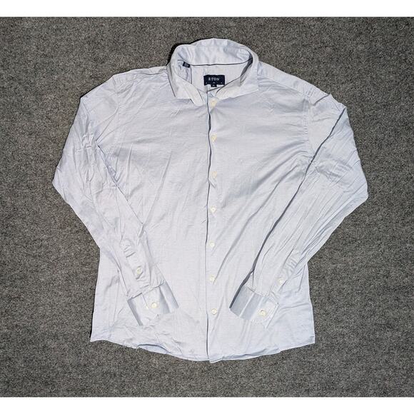 Eton Shirt Mens Size XXL 46 18 Slim Long Sleeve Button Up Herringbone - Picture 1 of 7